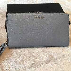 Calvin Klein Powder Grey/Blue Zip Around Long Wallet